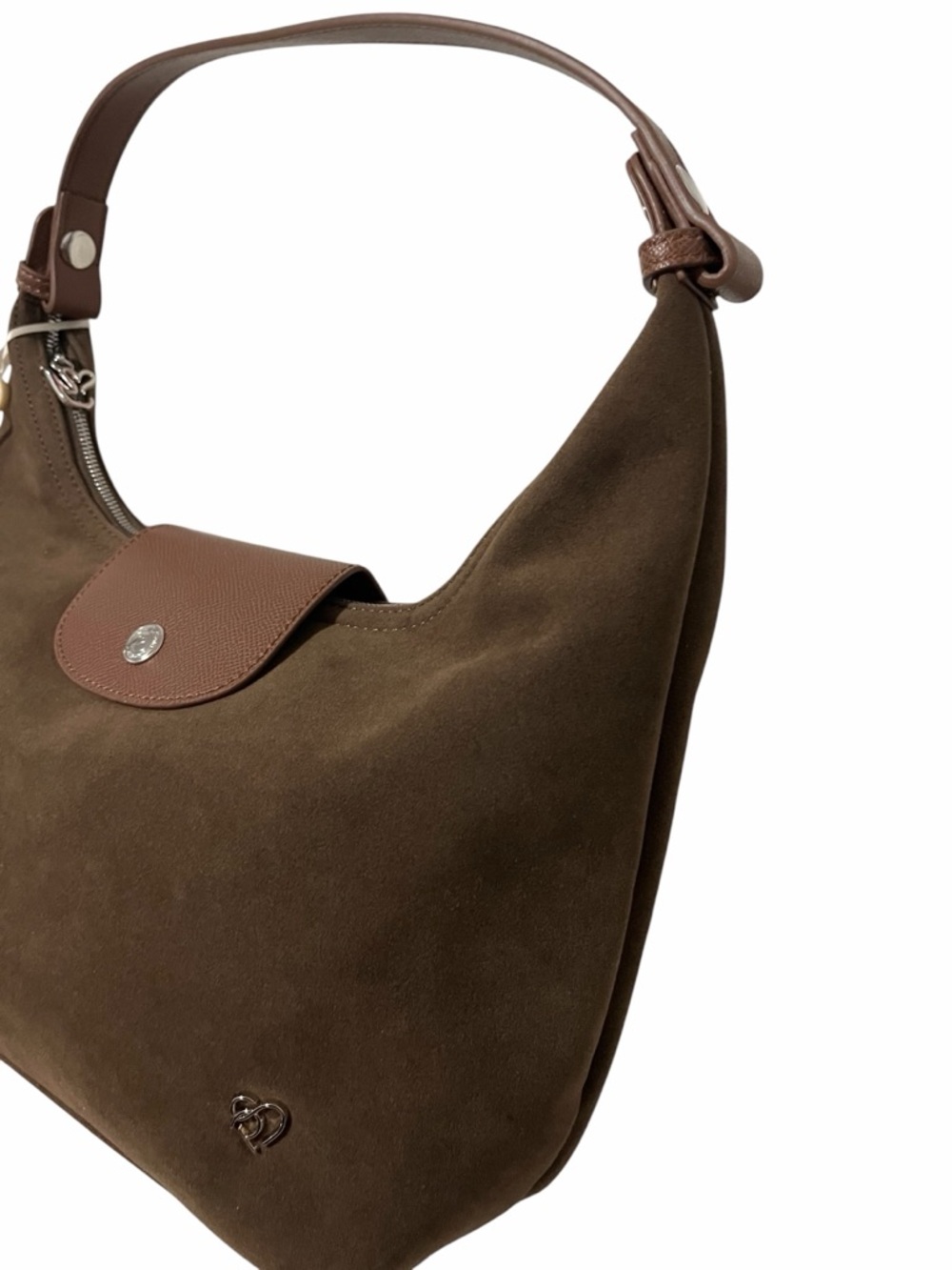 Dark Brown Suede Two Way Bag with Leather Trim - Picture 8 of 13